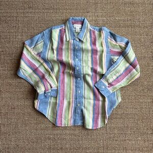 Jones New York Sport Striped 100% Linen Button Down Shirt Size M